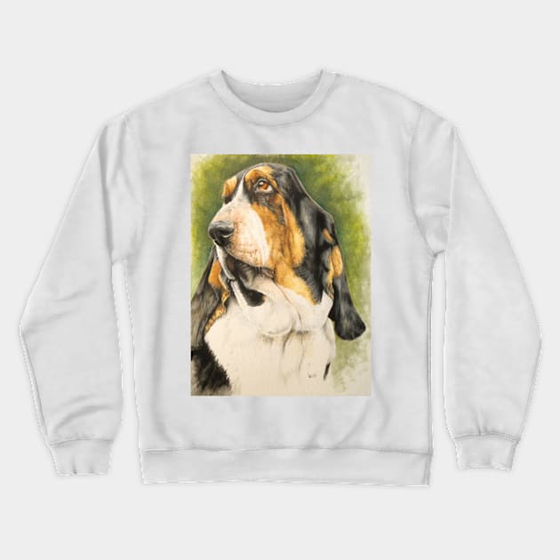 Basset Hound Portrait Crewneck Sweatshirt by BarbBarcikKeith